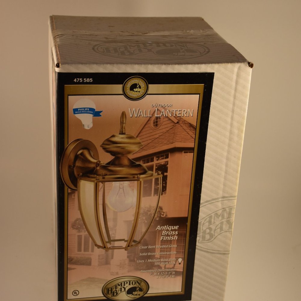 Hampton Bay Outdoor Wall Lantern Antique Brass Finish NIB - Picture 2 of 4